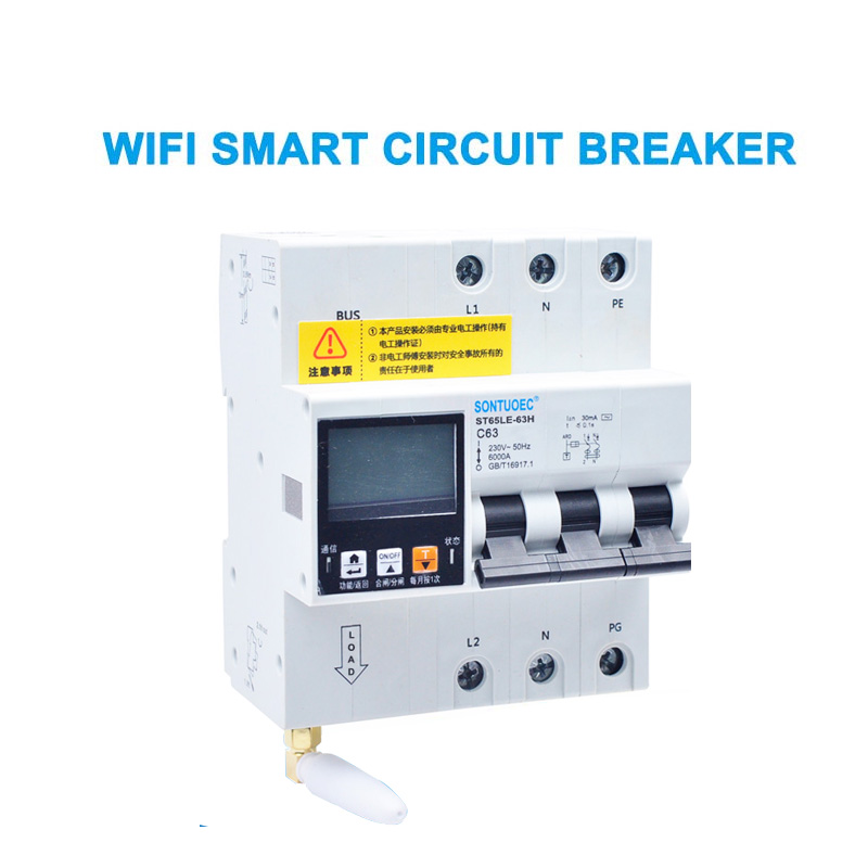WiFi 4G Tuya St65le-63h seriyali RCBO aqlli tutqichini buzuvchi